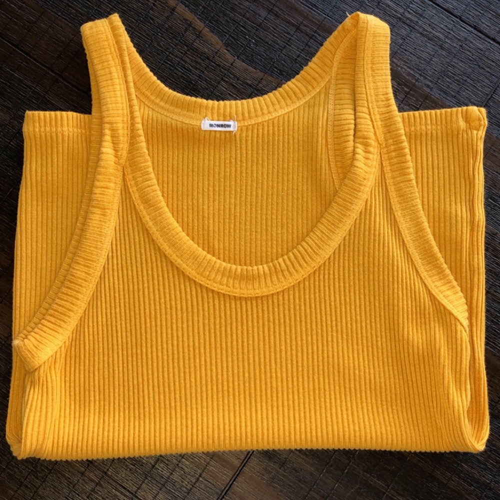 Monrow Rib Tank Women Mustard Relaxed Revolve Top